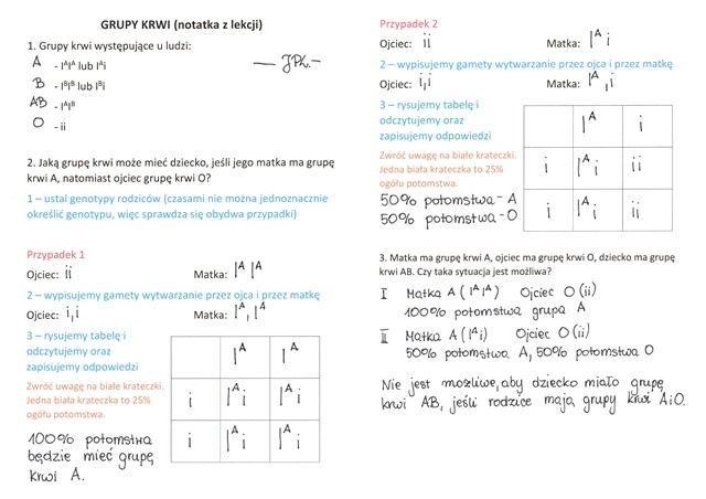 Dziedziczenie grup krwi (uzupełniona karta pracy)