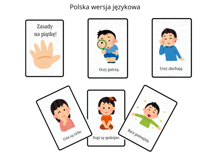Give me five! Zasady na piątkę - pięć zasad pracy na lekcji, dwie wersje językowe, język angielski, język polski., zarządzanie klasą, classroom menagement