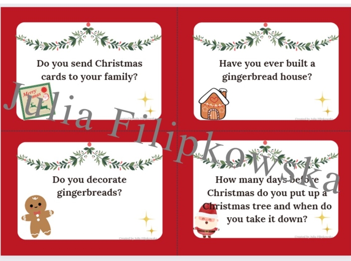 Boże Narodzenie/ Christmas / Karty do mówienia / Speaking / Konwersacje / Klasy 4-6 / Klasy 6-8 / Liceum / SP / Warm-up / Rozgrzewka / Gotowa lekcja