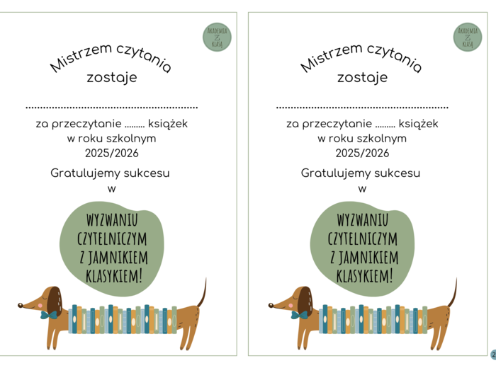 WYZWANIE CZYTELNICZE Z JAMNIKIEM KLASYKIEM na rok szkolny 2025/2026