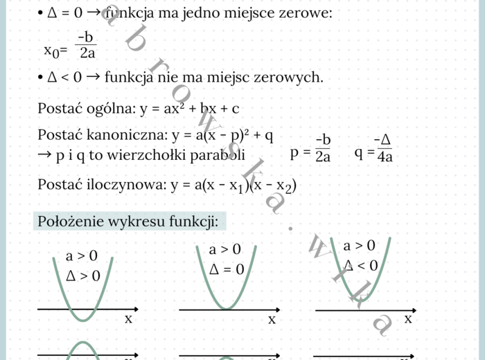 Funkcja kwadratowa - notatka