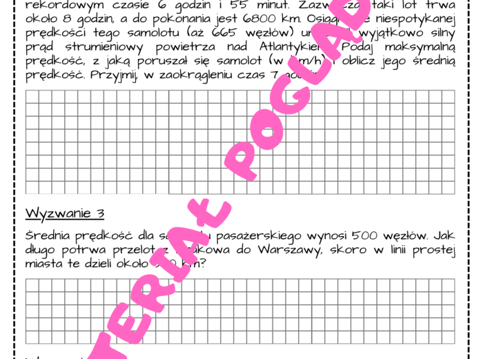 Projekt edukacyjny/innowacja - LOTNICZE PRZYGODY (liczby na co dzień, droga, prędkość, czas) klasa 6, klasa 7, klasa 8