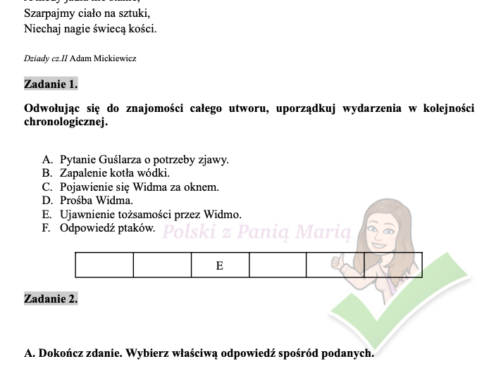 Dziady cz. II - czytanie ze zrozumieniem