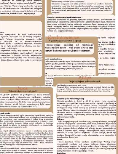 Opracowanie epok- Starożytność, Średniowiecze, Barok, Renesans, Oświecenie