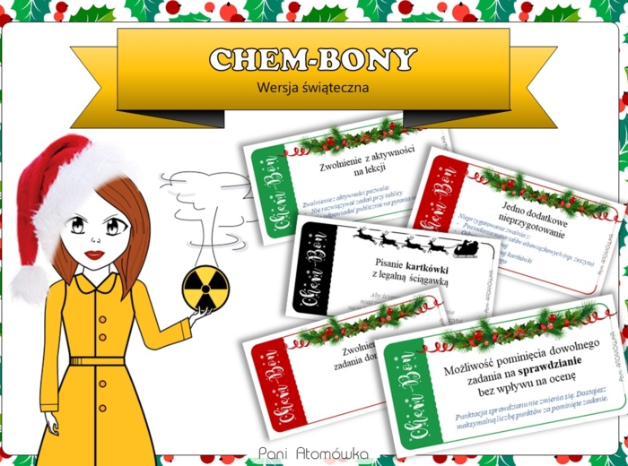 Klasa 7 Chemia - CHEM-BONY. Motywacyjne kupony bezpieczeństwa. Edycja świąteczna. Święta. Christmas.