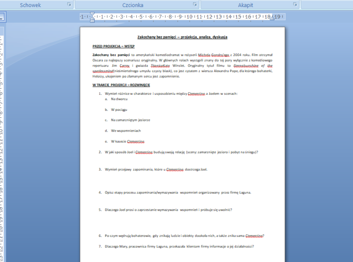 Zakochany bez pamięci - karta pracy