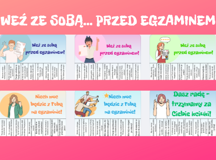 Weź ze sobą...przed egzaminem! – MOTYWACJA NA EGZAMIN 8 KLAS!- EGZAMIN-WSPARCIE- 12 kolorowych kart PDF- ODRYWANKI kart A4-