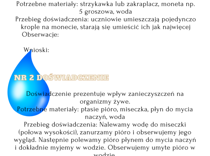 Karta pracy doświadczenia Światowy Dzień Ziemi, Światowy Dzień Wody