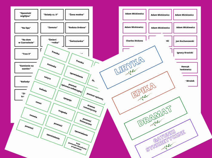 Rodzaje i gatunki literackie - lektury kl.7-8 - egzamin - powtórzenie