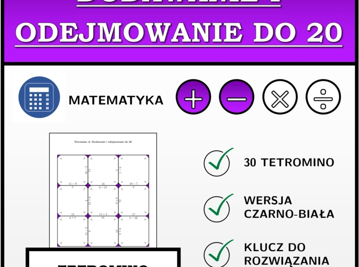 Tetromino - Dodawanie i odejmowanie do 20 | matematyka