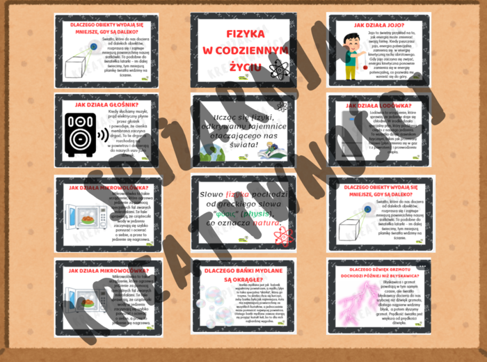 FIZYKA W CODZIENNYM ŻYCIU - pytania z życia codziennego i proste odpowiedzi - gazetka ścienna - poziom: szkoła podstawowa