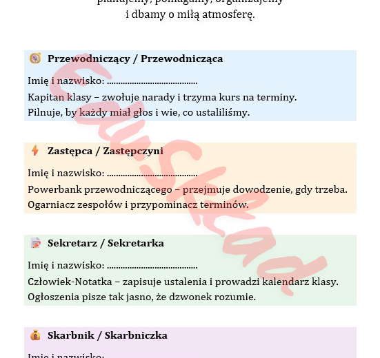 Samorząd klasowy - materiał na gazetkę