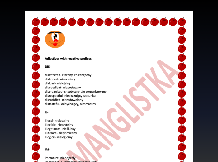 Przymiotniki z przedrostkami UN-, IN-, IL-, DIS-, IM-, IR ! Listy słówek z tłumaczeniem i ćwiczeniami