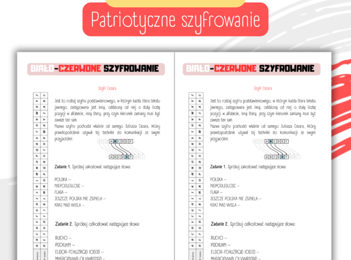 BIAŁO-CZERWONE SZYFROWANIE - szyfr Cezara - Święto Narodowe (11 listopada, 3 maja)