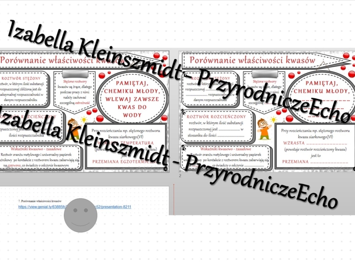 Minizestaw na temat „Porówanie właściwości kwasów” – sketchnotka + karta pracy w power point + gratisowy link do prezentacji multimedialnej niekomercyjnej wykonanej w genial.ly do indywidualnego pobrania i użycia do celów niekomercyjnych. Chemia 7 lub 8,