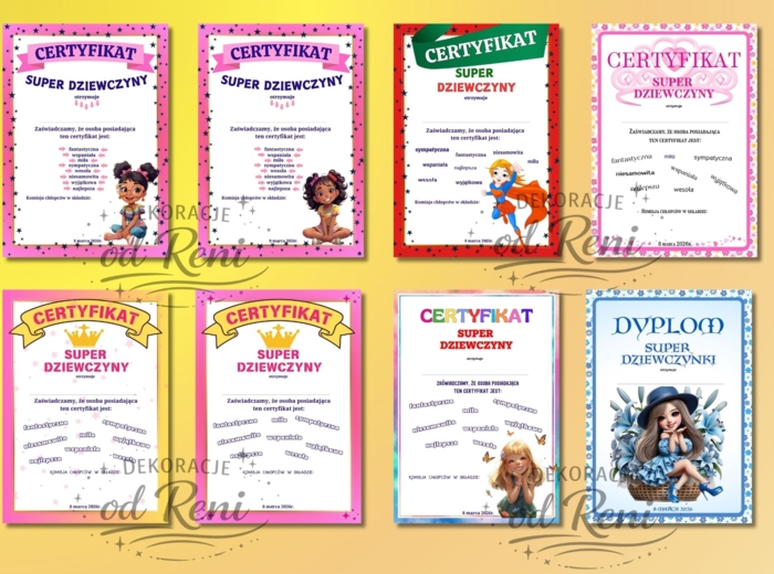 Dzień Kobiet 2026 - CERTYFIKATY „SUPER DZIEWCZYNY” I DYPLOMY „SUPER DZIEWCZYNKI”- 22 WYJĄTKOWE WZORY