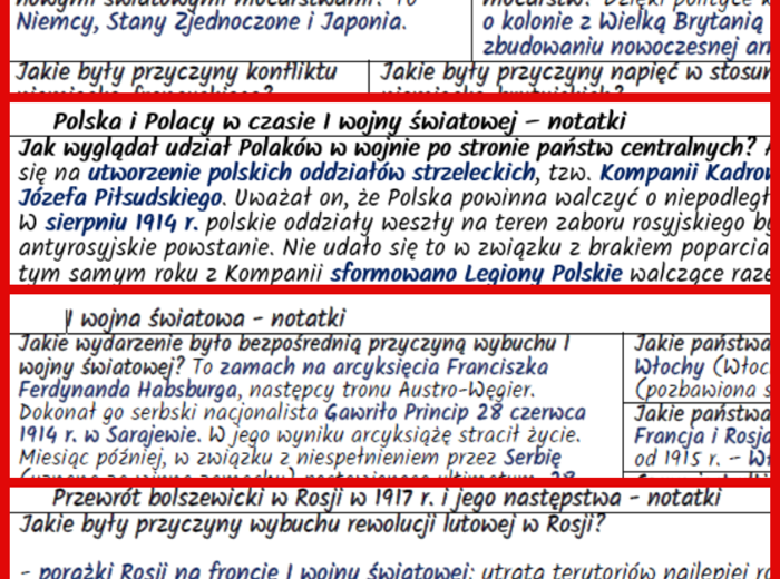 Europa w dobie I wojny światowej. NOTATKI