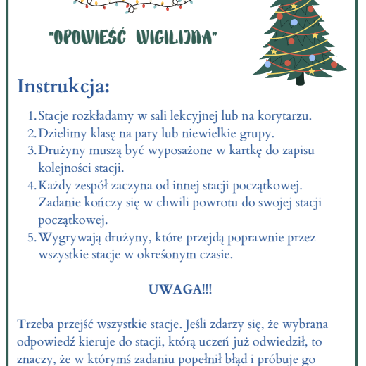 Opowieść wigilijna - stacje zadaniowe (lekcja w ruchu)