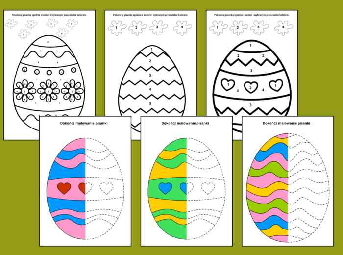 WIELKANOCNA kolorowanka po numerach - kolorowanki - Wielkanoc - biblioteka - świetlica - galeria - pisanki - 24 szt.