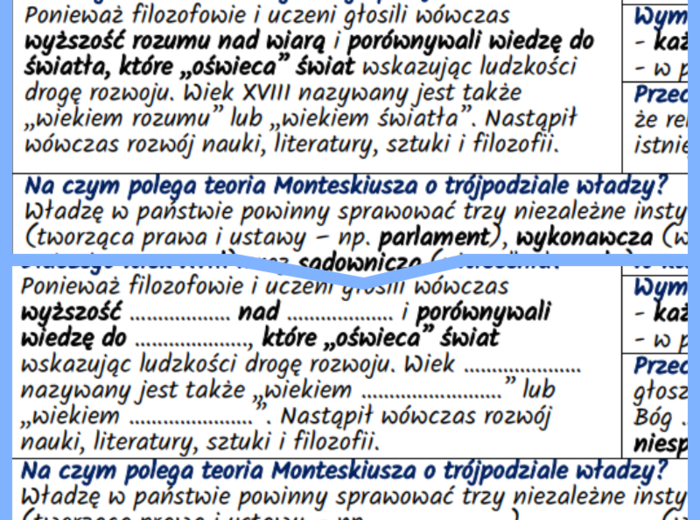 Europa w dobie oświecenia – notatki i karta pracy