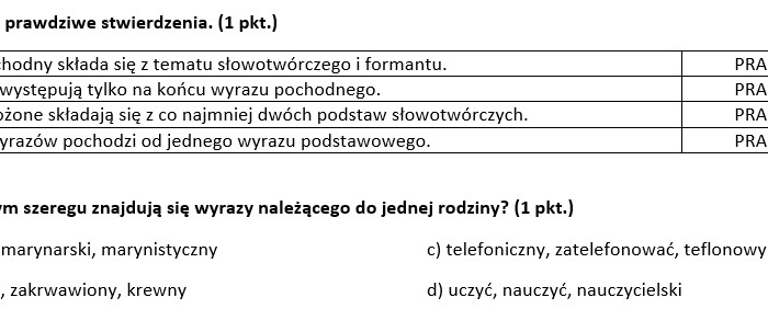 Słowotwórstwo - sprawdzian