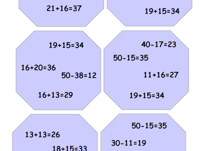 Zestaw kart typu dobble – utrwalanie dodawania i odejmowania