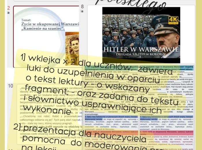 Wklejka z zadaniami oraz prezentacja: Życie w okupowanej Warszawie. Aleksander Kamiński: "Kamienie na szaniec"