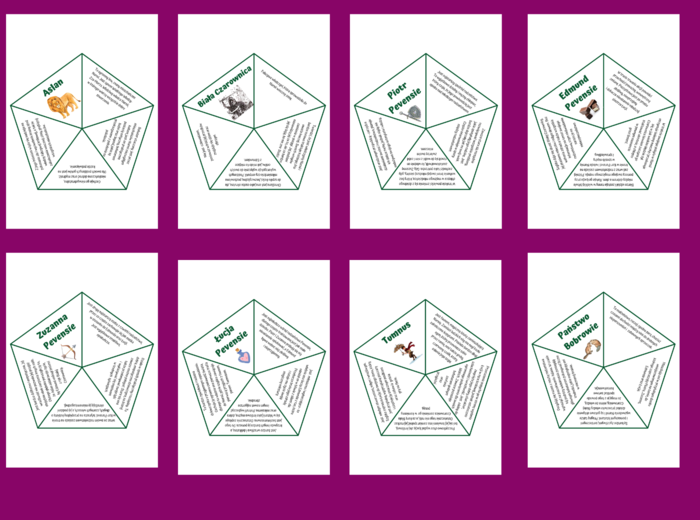 "OPOWIEŚCI Z NARNII. LEW, CZAROWNICA I STARA SZAFA" – bohaterowie – układanka – fiszki – powtórka – egzamin – 8 szt.