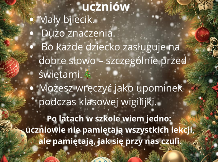 Życzenia dla uczniów - bileciki świąteczne dla klas 4-8