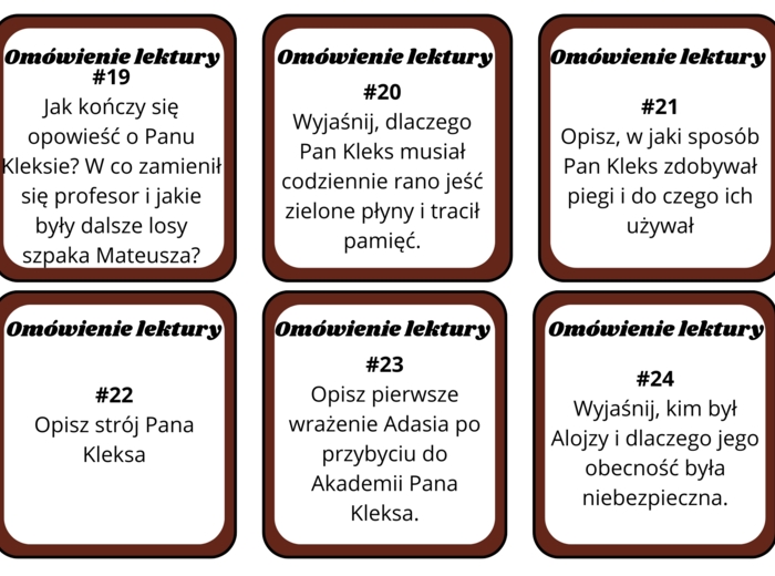 "Akademia Pana Kleksa" karty do omówienia lektury
