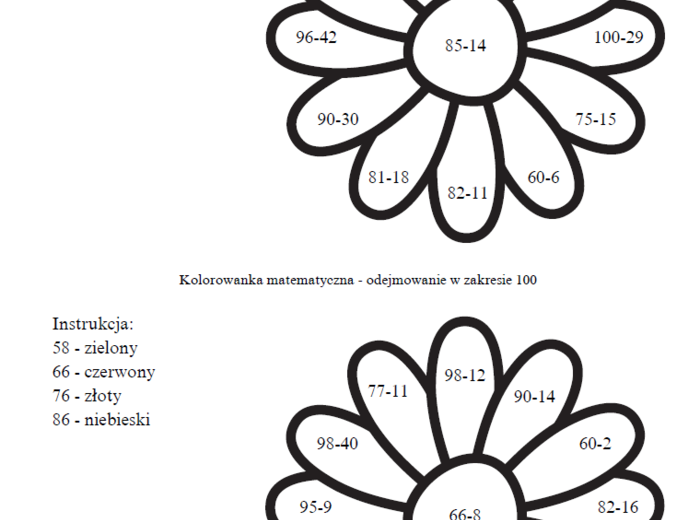 Kolorowanki matematyczne - doskonalenie dodawania i odejmowania