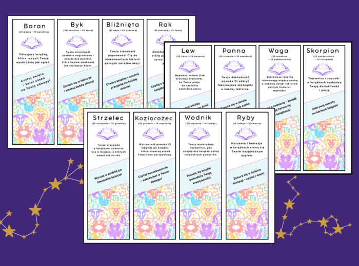 ⭐ Książkowy horoskop – motywacyjne zakładki dla uczniów ⭐- andrzejki – biblioteka – zajęcia z wychowawcą – świetlica – wersja 4