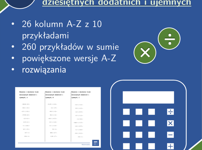 Mnożenie i dzielenie liczb dziesiętnych dodatnich i ujemnych | matematyka | 26 kolumn