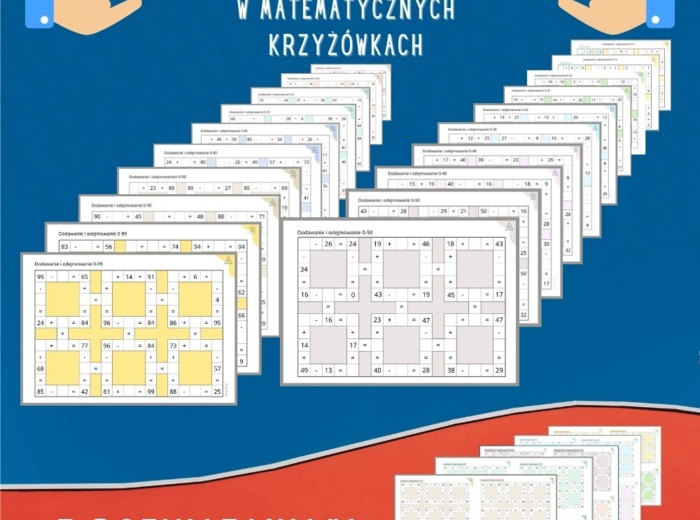 Liczby niewiadome w matematycznych krzyżówkach, dodawanie i odejmowanie w zakresie 0-99
