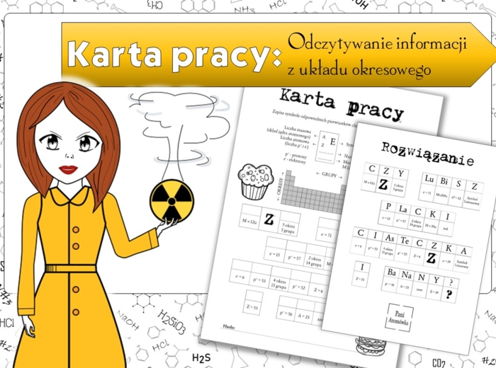 Klasa 7. Chemia. Odczytywanie informacji z układu okresowego. Karta pracy.