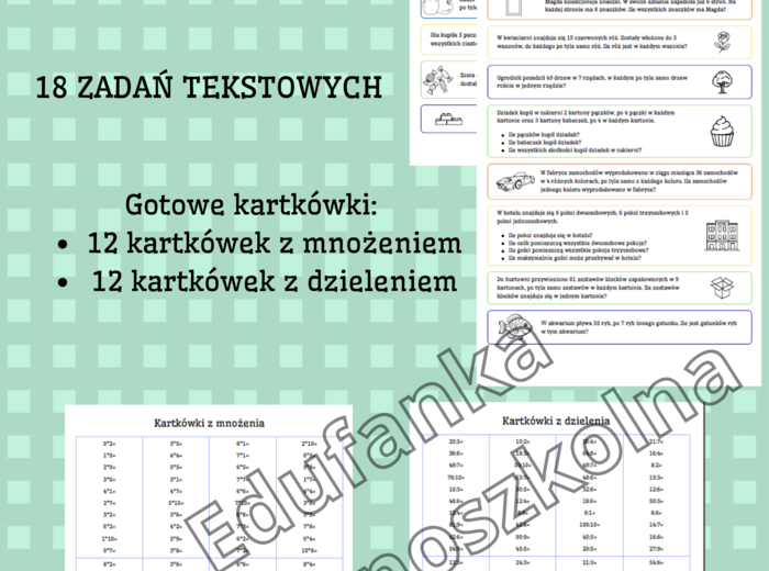 Mnożenie i dzielenie - zadania z treścią oraz gotowe kartkówki
