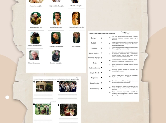 Karta pracy + odpowiedzi do filmu "Pan Tadeusz" reż. Andrzeja Wajdy, egzamin ósmoklasisty język polski źródło użytych fotografii Filmweb