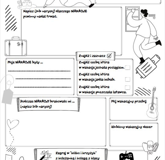 Karta pracy na pierwsze spotkanie po wakacjach