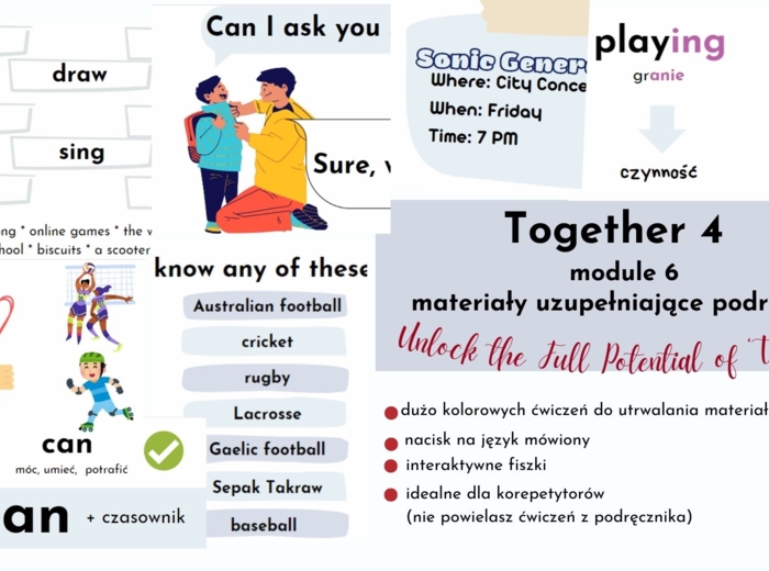 Together 4, unit 6, materiały rozszerzające podręcznik, A1, czasownik "can"