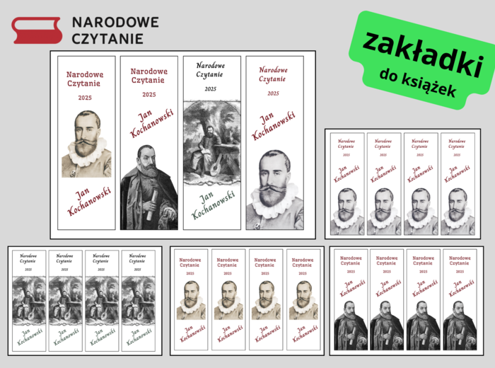 NARODOWE CZYTANIE 2025 – zakładki do książek – zakładka – Jan Kochanowski – biblioteka - język polski - wersja 1