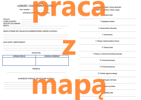 Ludność i gospodarka Australii - arkusz do uzupełnienia (praca z mapą)