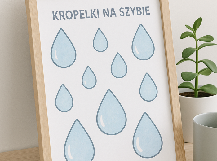 Kropelki na szybie – karta pracy do rysowania po śladzie