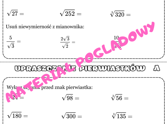 Szybkie karteczki - potęgi i pierwiastki. Klasa 7. Klasa 8.