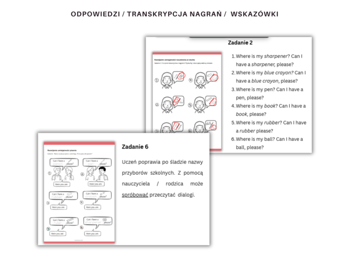 Kids Can 1 Unit 1 Dodatkowe zadania utrwalające i powtórzeniowe Klasa Pierwsza Przybory Szkolne Zadania Słuchanie Czytanie Mówienie Pisanie