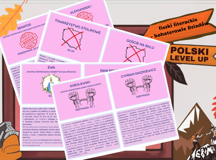 Dziady cz. III_pakiet 3 zestawów+ GRATIS (skrypt, fiszki z postaciami, analiza ikonogfrafii)_Polski Level Up