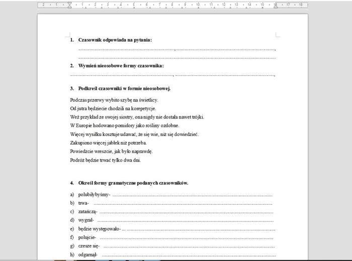 Czasownik - karta pracy.