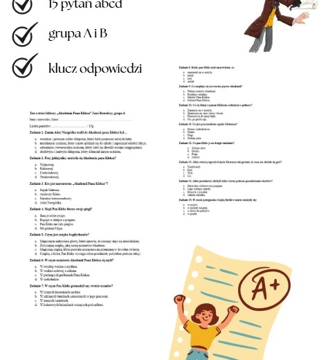 Test z treści lektury obowiązkowej "Akademia Pana Kleksa" Jana Brzechwy + odpowiedzi, klasa 4
