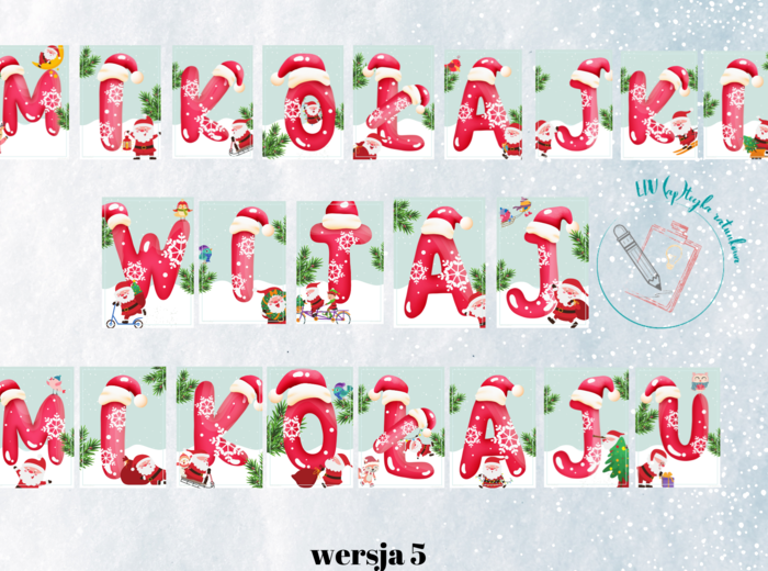 Mikołajki - napis z dekoracja