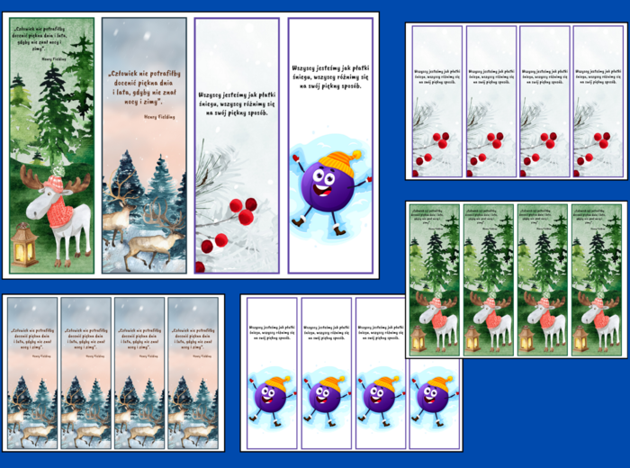 ZIMA – zakładki do książek – zakładka – biblioteka – świetlica – wersja 1