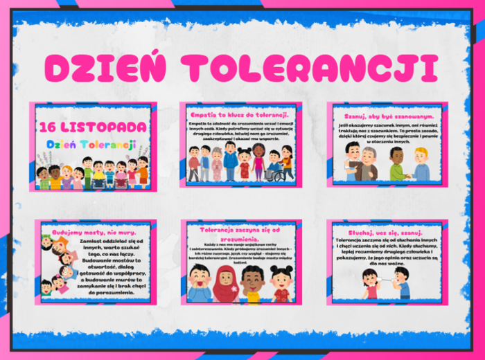 Gazetka szkolna- Dzień tolerancji-16.11 - 13 kolorowych kart A4- całoroczna